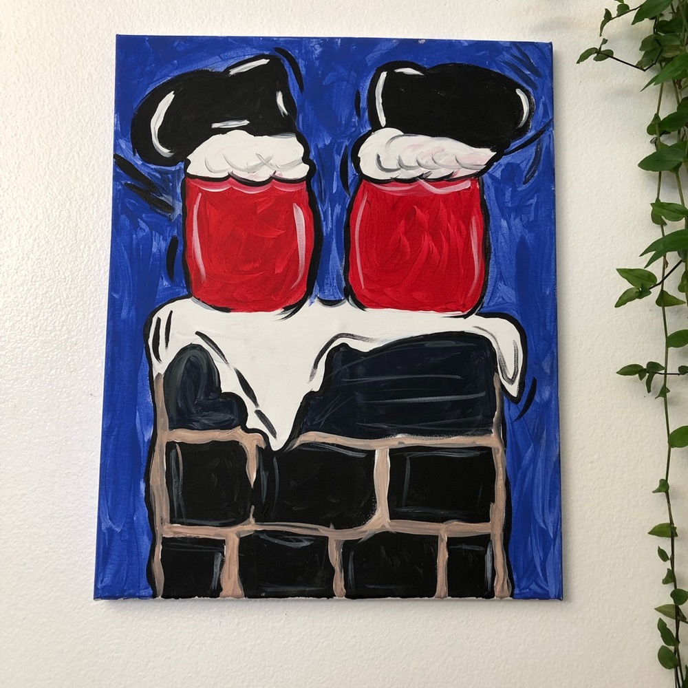 Santa Down the Chimney Canvas Painting – Christmas Wall Art